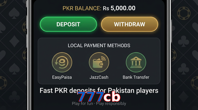 Deposit and withdrawal screen with PKR methods